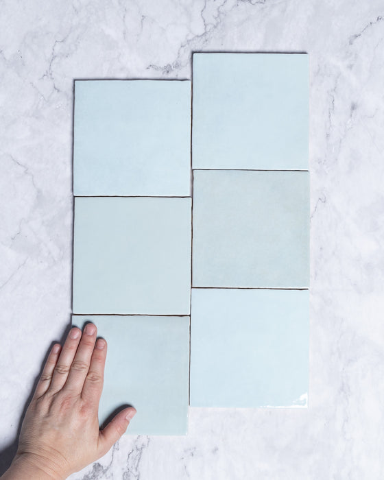 Collie Artisanal Square Duck Egg Blue Gloss Zellige Look Spanish Tile 132x132mm