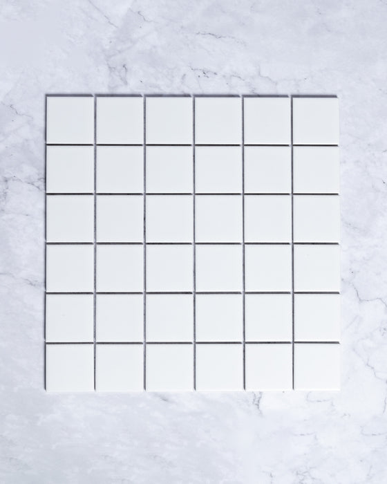 Fairway Small Plain White Matt Square Mosaic 48x48mm